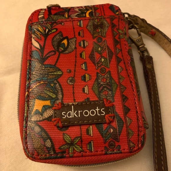 ❤️Sakroots Women's Multicolor Wallet with Detachable Handle Red Brown Design - Picture 1 of 10